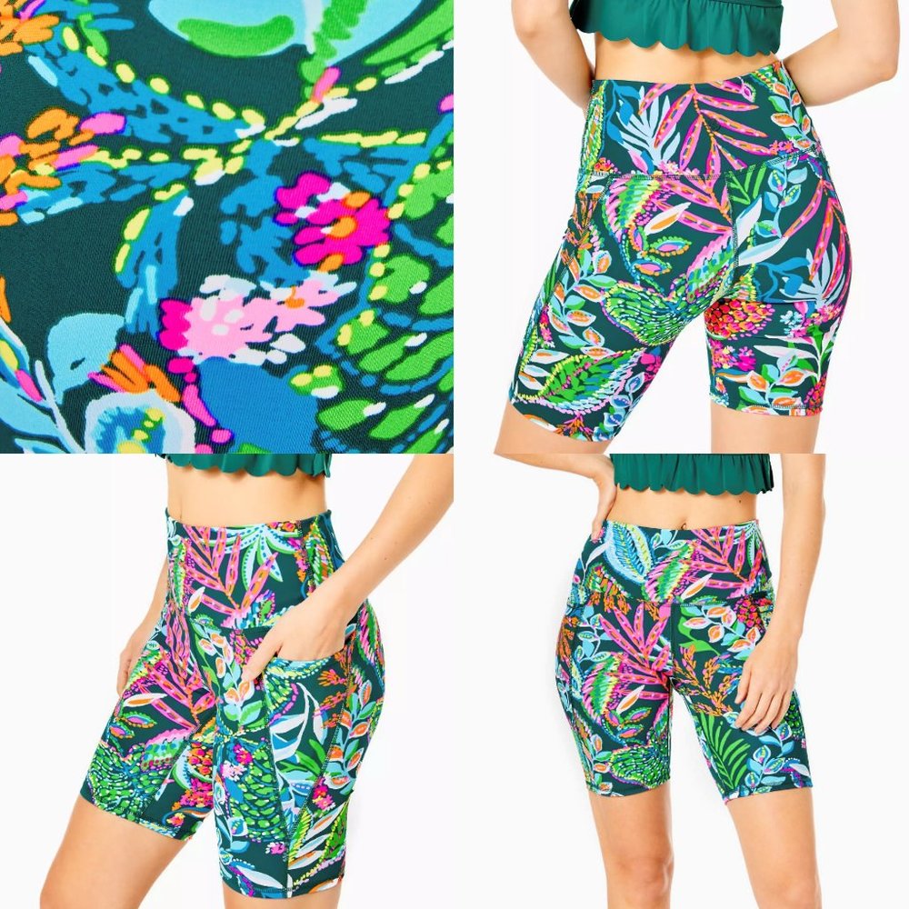 Lilly Pulitzer Tropical Floral Bike Shorts in Teal, Pink & Lime